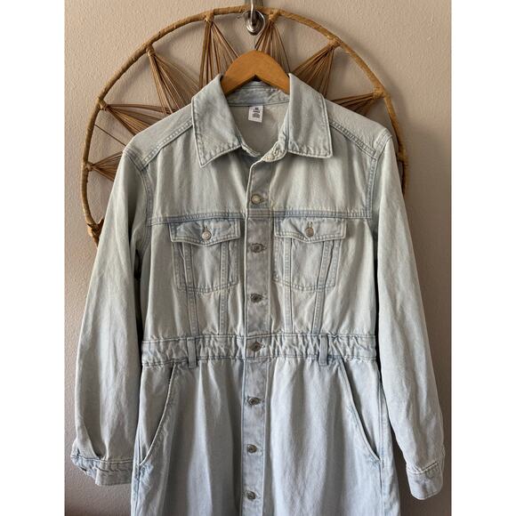 H&M &denim Light Wash Long Sleeve Denim Maxi/Midi Button Shirt Dress MEDIUM - Picture 3 of 9